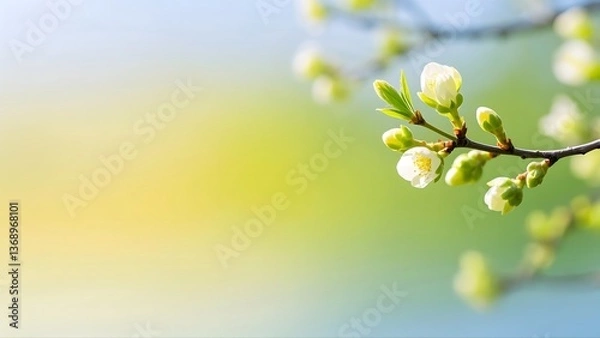 Fototapeta Spring Bloom on Branch with Sunny Light - Natural Beauty