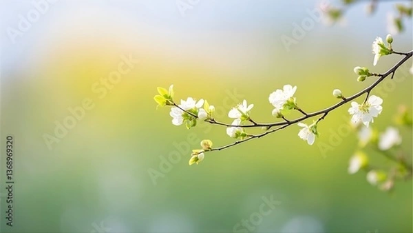 Fototapeta Delicate Spring Flowers on Branch - Warm Sunny Glow