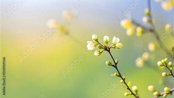 Fototapeta Spring Blossoms on Branch - Soft Natural Light Background