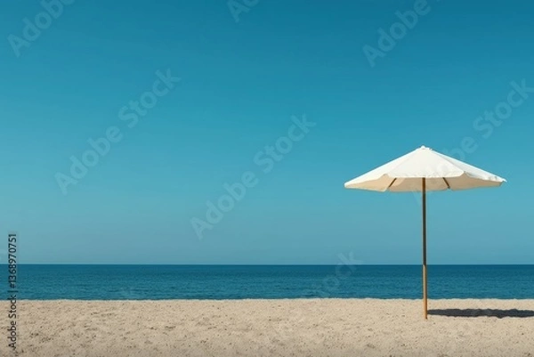 Fototapeta Relaxation under a bright umbrella on the serene beach during a sunny day by the calm ocean Generative AI