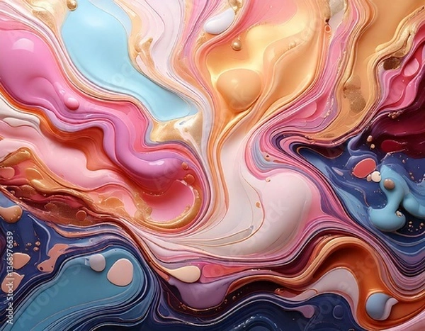 Fototapeta Abstract colorful paint pour swirl marble background wallpaper in spring summer colors