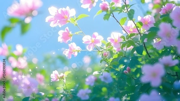 Fototapeta Sunny Flower Field with Soft Focus - Spring Bloom Scene