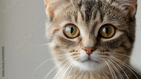 Fototapeta Curious feline gazes with bright eyes in a cozy indoor setting during the afternoon sunlight
