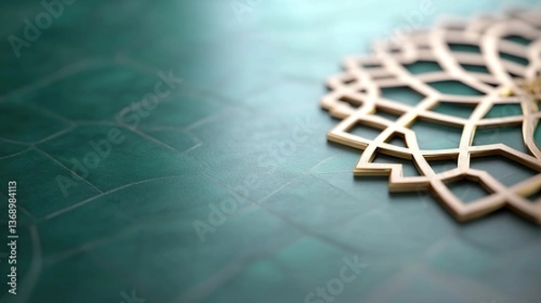 Fototapeta Intricate geometric design on a textured green surface, showcasing craftsmanship