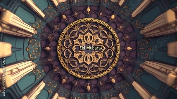 Fototapeta Ornate ceiling design featuring 'Eid Mubarak' in a colorful setting