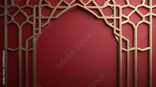 Fototapeta Ornate golden architectural design on a rich red background