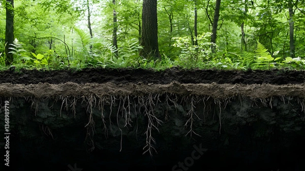 Fototapeta Forest Soil Cross Section With Layers