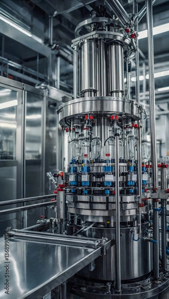 Fototapeta Automated liquid filling process in a pharmaceutical factory