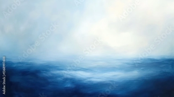 Fototapeta Misty ocean sunrise, calm waves, peaceful sky, background for serenity, website use