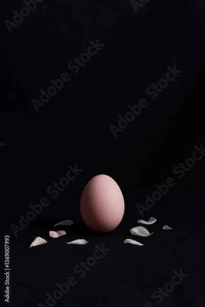 Fototapeta Minimal Easter Still Life with Pink Egg and Petals on Dark Background
