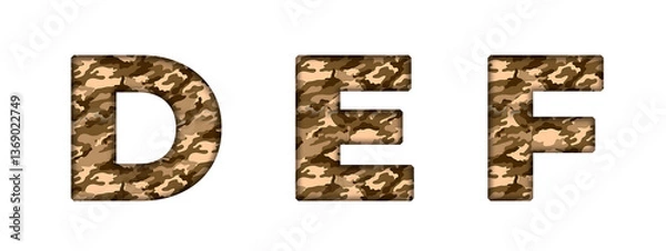 Fototapeta D, E, F  Desert Camouflage Camo Army Military Alphabet letter text typography font copy transparent