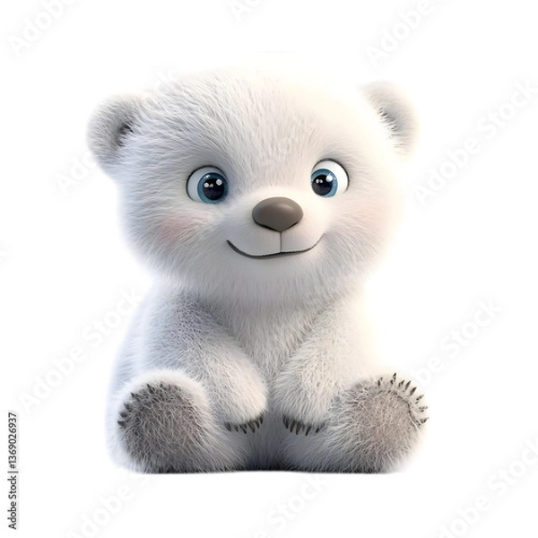 Fototapeta Fluffy 3D Cartoon Polar Bear Cub Isolated on Transparent Background
