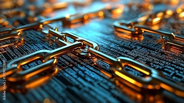 Fototapeta Chained digital data.  Interconnected links bind complex information