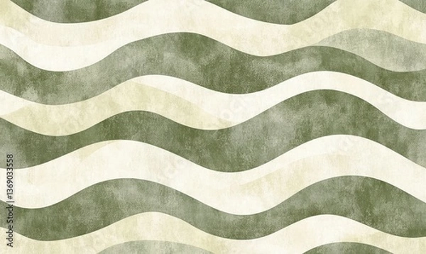 Fototapeta Green and beige wavy pattern background for textile, wallpaper, or wrapping paper