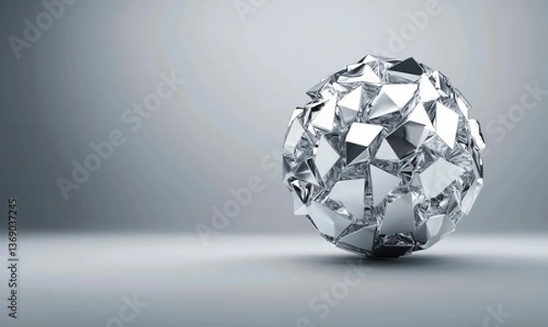 Fototapeta A chrome shattered sphere reflects light in an abstract geometric design with reflective fragments.
