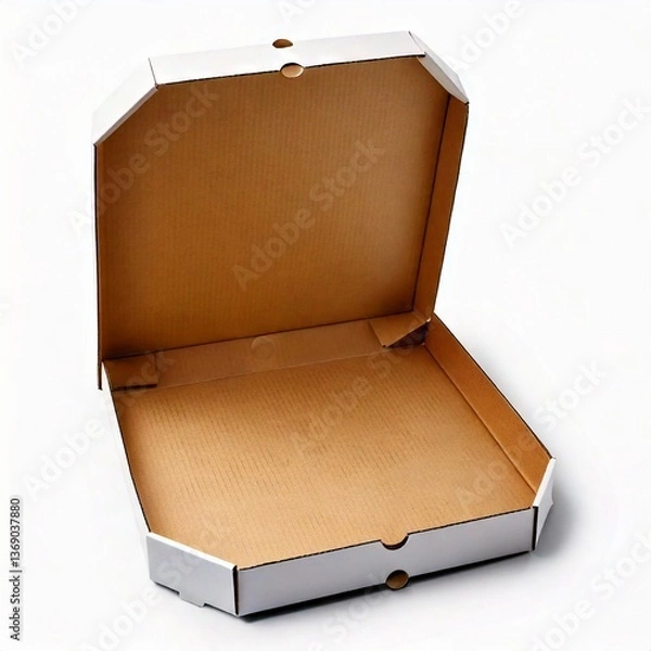 Fototapeta Empty open pizza box in an isolate white background