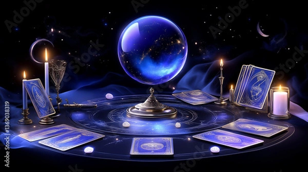 Fototapeta 水晶とカードがある占い部屋