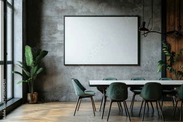 Fototapeta High Resolution of Modern Interior of Room with Table and Chairs