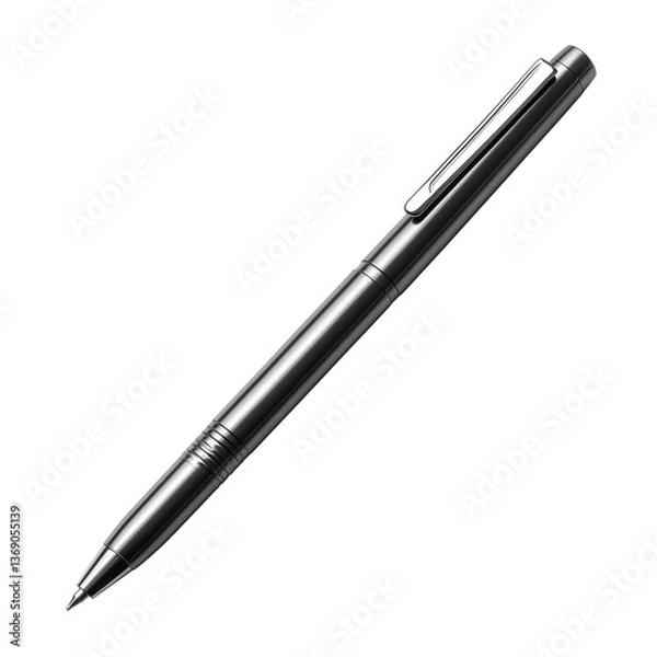 Obraz Elegant black pen resting on a sleek surface, reflecting soft light during the afternoon hours in a modern workspace