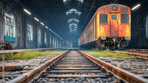 Fototapeta Abandoned Rusty Train in Old Depot