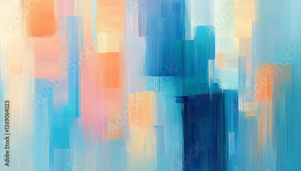 Fototapeta Yellow, bright blue strokes of paint, canvas. Contemporary art made with colored strokes and rough strokes, abstract painting 
