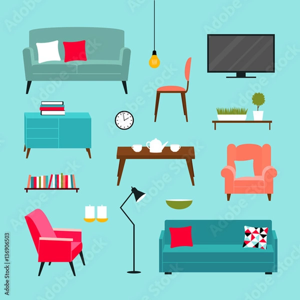 Obraz Vector set of furniture of living room