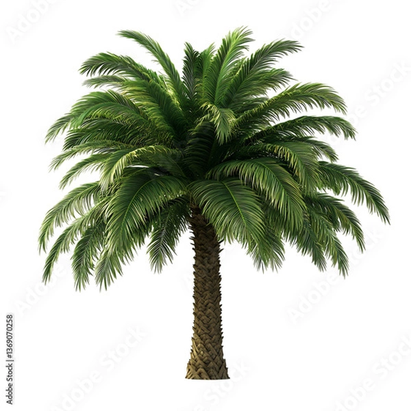 Fototapeta 3D Palm Tree with Large Green Fronds Isolated on Transparent Background