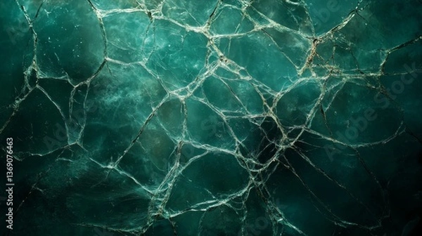 Fototapeta Cracked surface resembling delicate web patterns beneath water in a serene aquatic environment