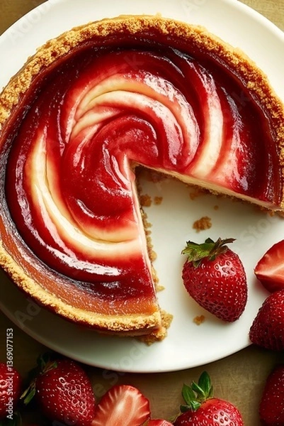 Fototapeta cheesecake with strawberries