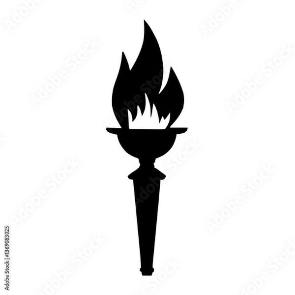 Fototapeta An illustration featuring a black Torch hieroglyph silhouette set against a clean white background depicting a detailed torch with flames, symbolizing light and guidance.