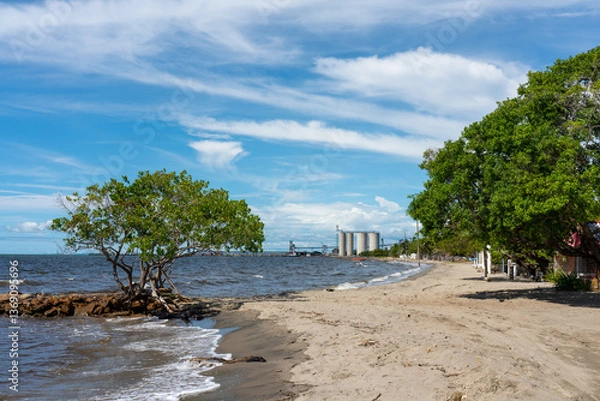 Fototapeta Colombian Atlantic coast with a coal port in the background.