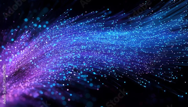 Fototapeta A 3D illustration of optical fiber represented by abstract orange particles
