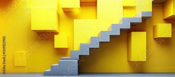 Obraz Gray Steps Ascending in Yellow Geometric Room