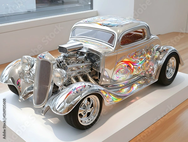 Fototapeta Chrome Custom Hot Rod with Iridescent Paint on Display