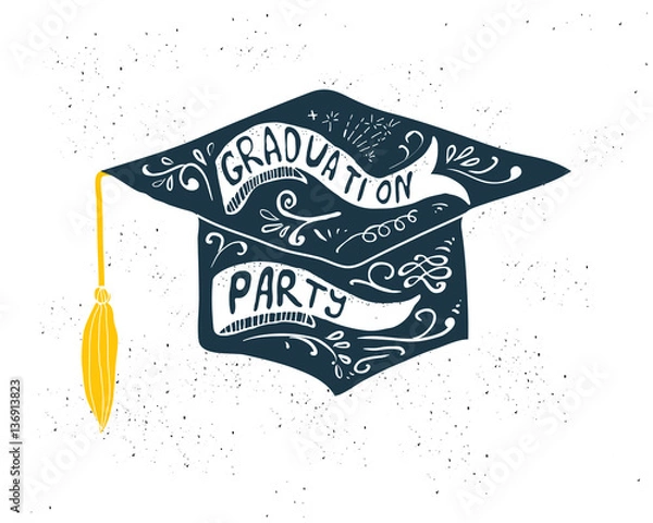 Fototapeta Greeting Card With Congratulations Graduate Completion of Studies