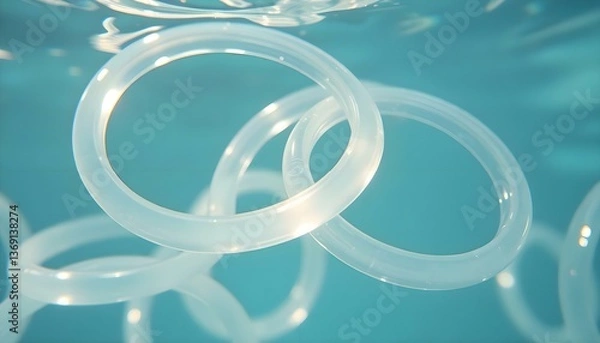 Obraz a group of plastic rings floating in the water