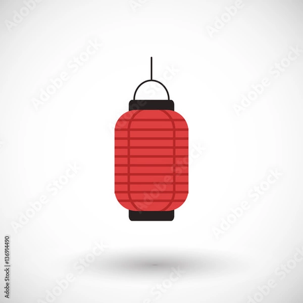 Obraz Red Chinese lantern flat vector icon