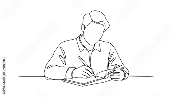 Fototapeta Poetry Writing Pose Line Art: Simplify Creative Writing with Minimalist Art