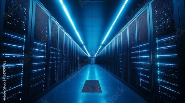 Obraz Futuristic data center connectivity testimonial photo, featuring minimalistic design, clean lines, and futuristic aesthetic with ample copy space