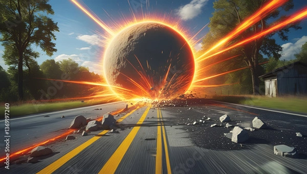 Obraz Celestial Impact A Fiery Descent