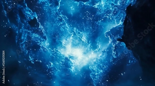 Obraz Abstract blue energy explosion background with light burst effect for creative projects