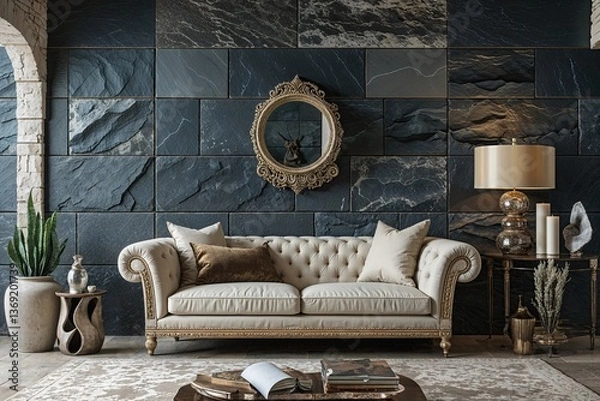 Obraz Elegant Textured Slate Wallpaper with Luxurious Stone Background in Deep Tones