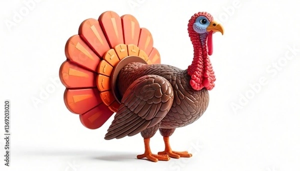 Fototapeta Thanksgiving Turkey A Festive 3D Render of a Cartoon Turkey with Detailed Feathers and Bright Tail