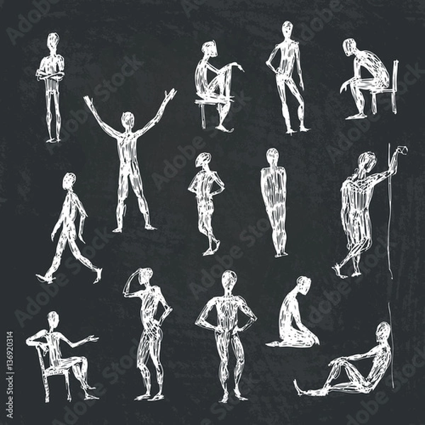 Fototapeta set of vector hand drawing people sketch in different poses