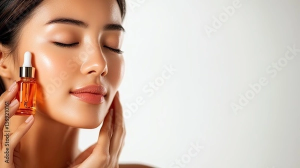 Fototapeta Serene studio atmosphere beauty routine and skincare application close-up