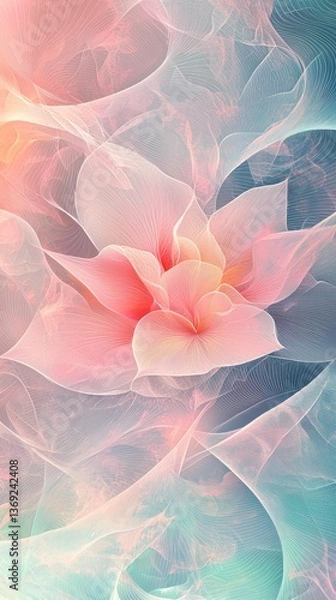 Fototapeta abstract, luminous floral-inspired background with flowing lines and intricate patterns that evoke the elegance and energy of blooming flowers. 