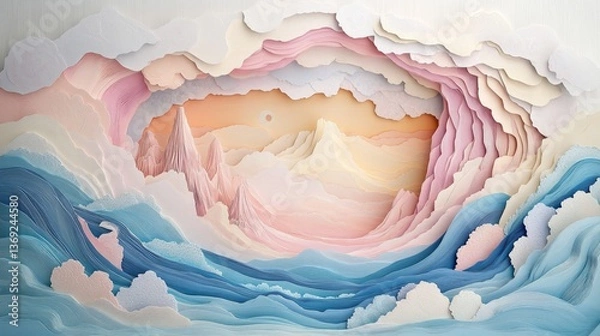 Fototapeta a mesmerizing open childrens fairytale book 3D paper cut art that defies the boundaries of imagination, every turn of the page reveals a new dimension of wonder