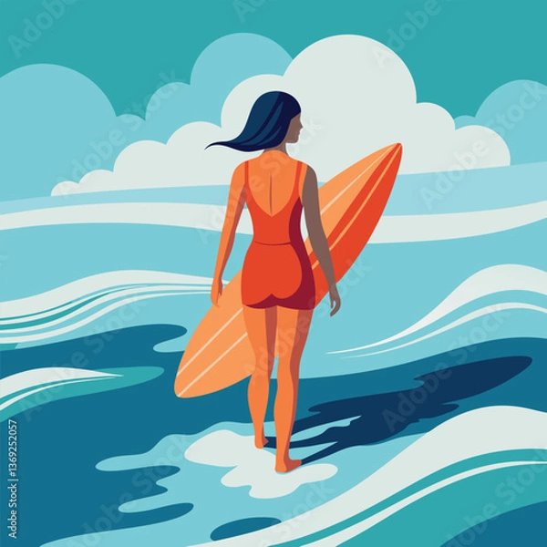 Fototapeta Blond woman in a bikini enjoying the sun on the beach with the sea in the background, a perfect summer vacation scene