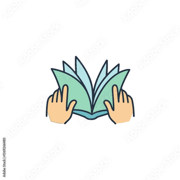 Fototapeta Hands holding an open book with pages visible, ready to read.