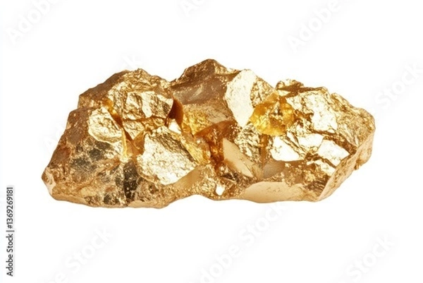 Fototapeta Shiny Gold Nugget on White Background Close Up Treasure Concept